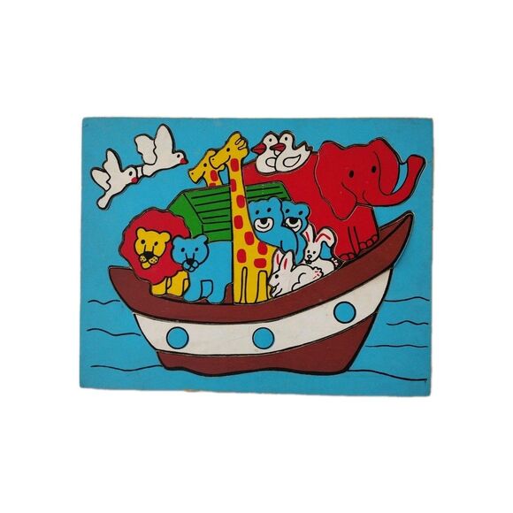 Vintage Knobler Kids Wood Puzzle NOAH'S ARK 11 x 14 inch Taiwan 14-pcs Learning - Picture 1 of 11
